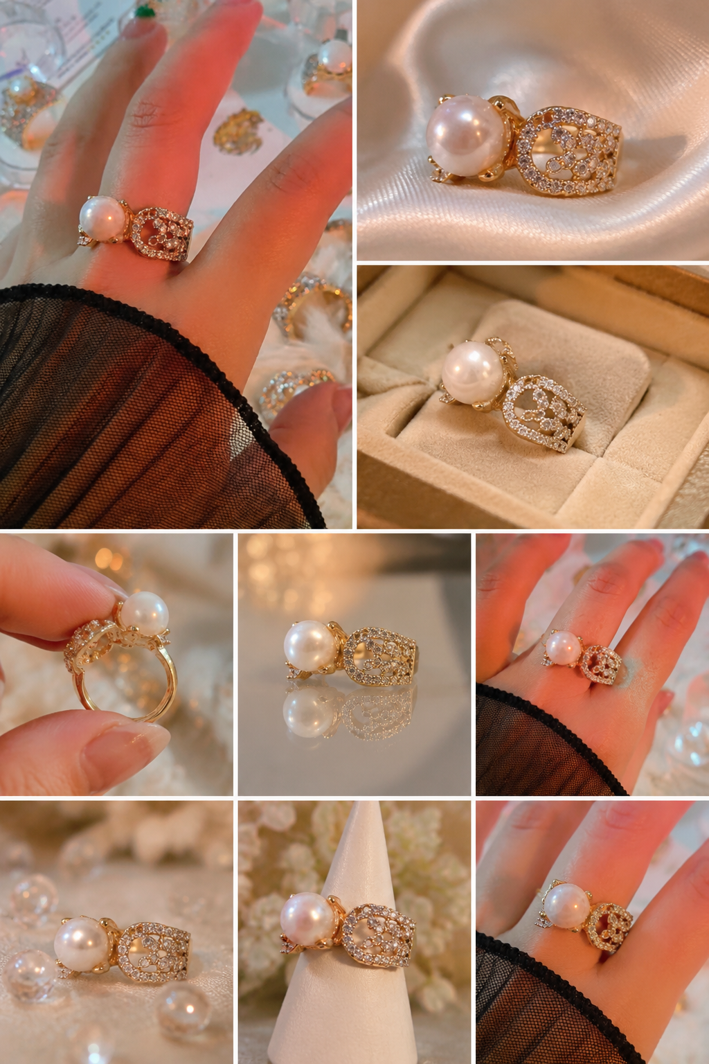 Premium zircon pearl ring