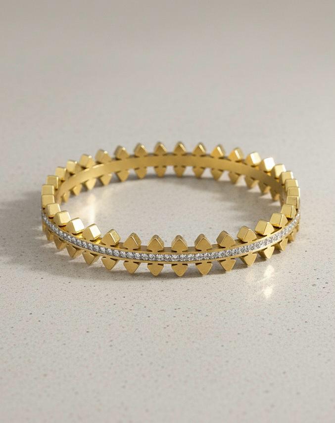 Gold diamond accented-geometrical handcuff