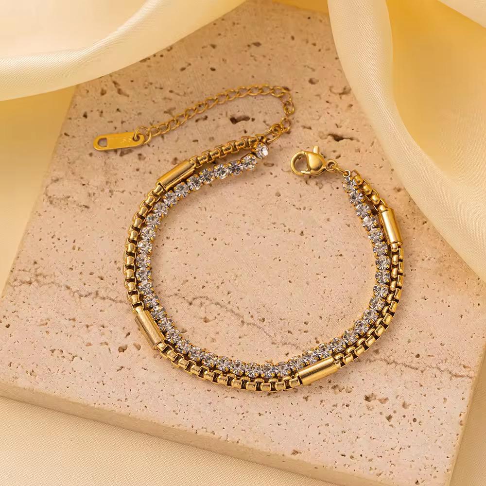 Double chain sparkling rhinestone bracelet