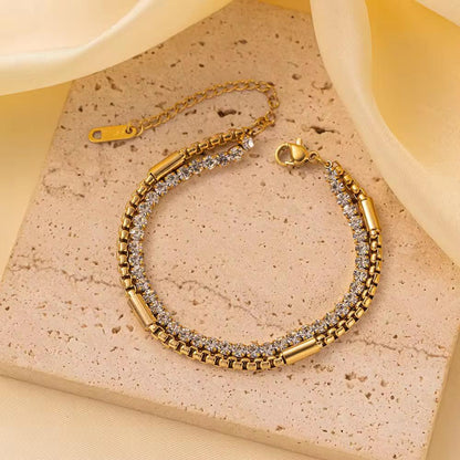 Double chain sparkling rhinestone bracelet