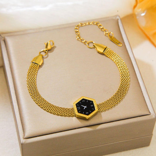 Hexagon trendy fake watch style mesh bracelet